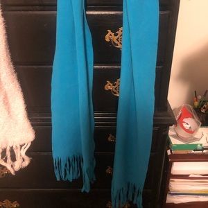 Blue soft material scarf with tassels